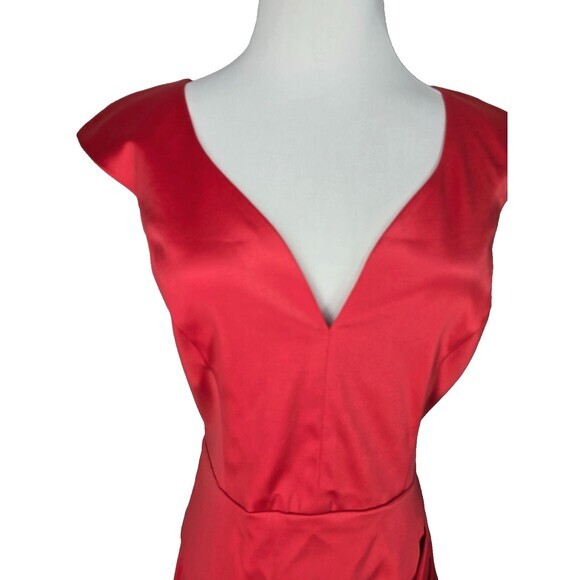 Black Halo Scarlet Red Jackie Satin Ruched‎ Cocktail Dress 8 Medium - Picture 4 of 11